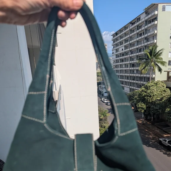 Ann Taylor vtg Y2k Hamilton soho green suede Large hobo bag - Picture 3 of 14